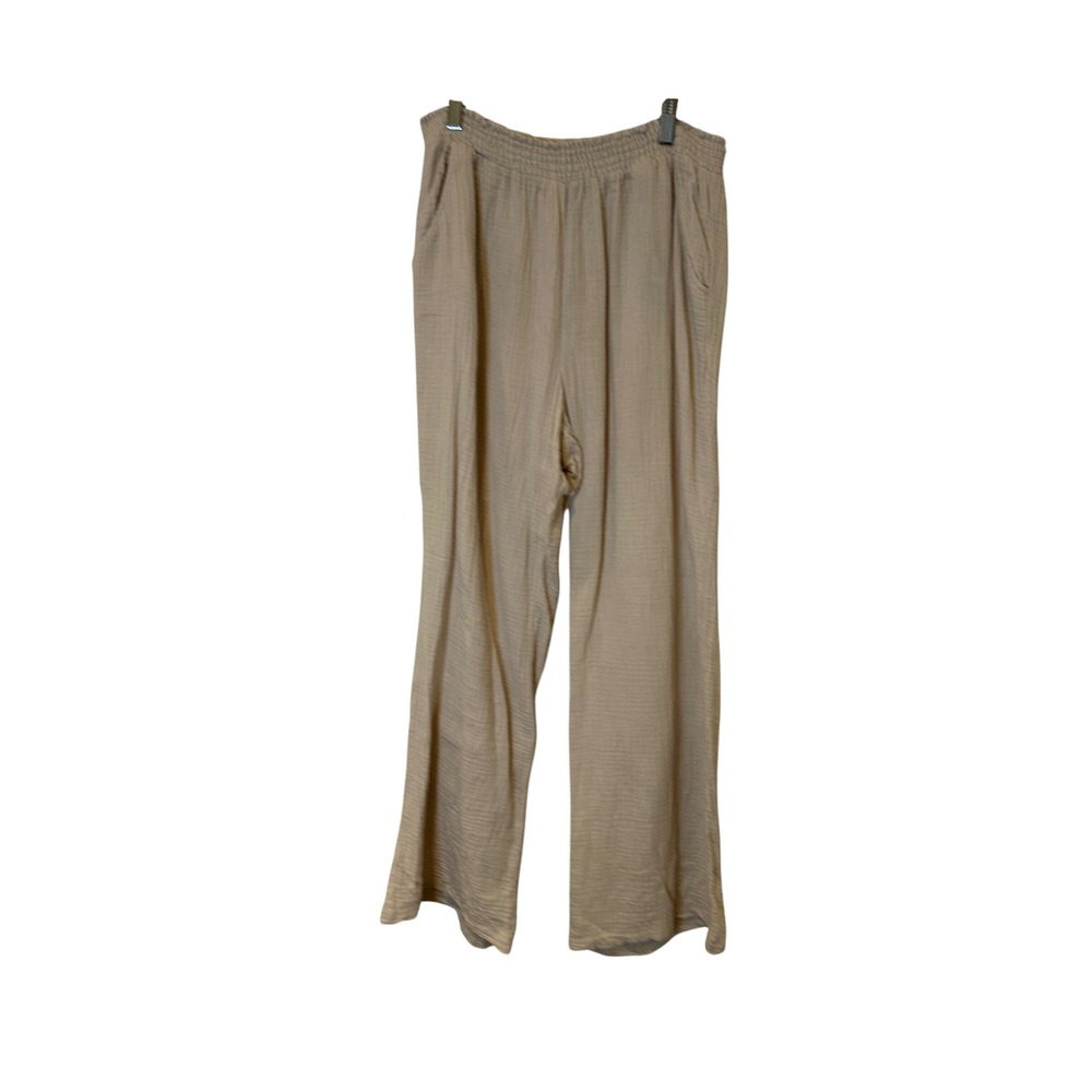DREW Gauze Wide Leg Pants Womens Large Tan Smocked Waist Pockets